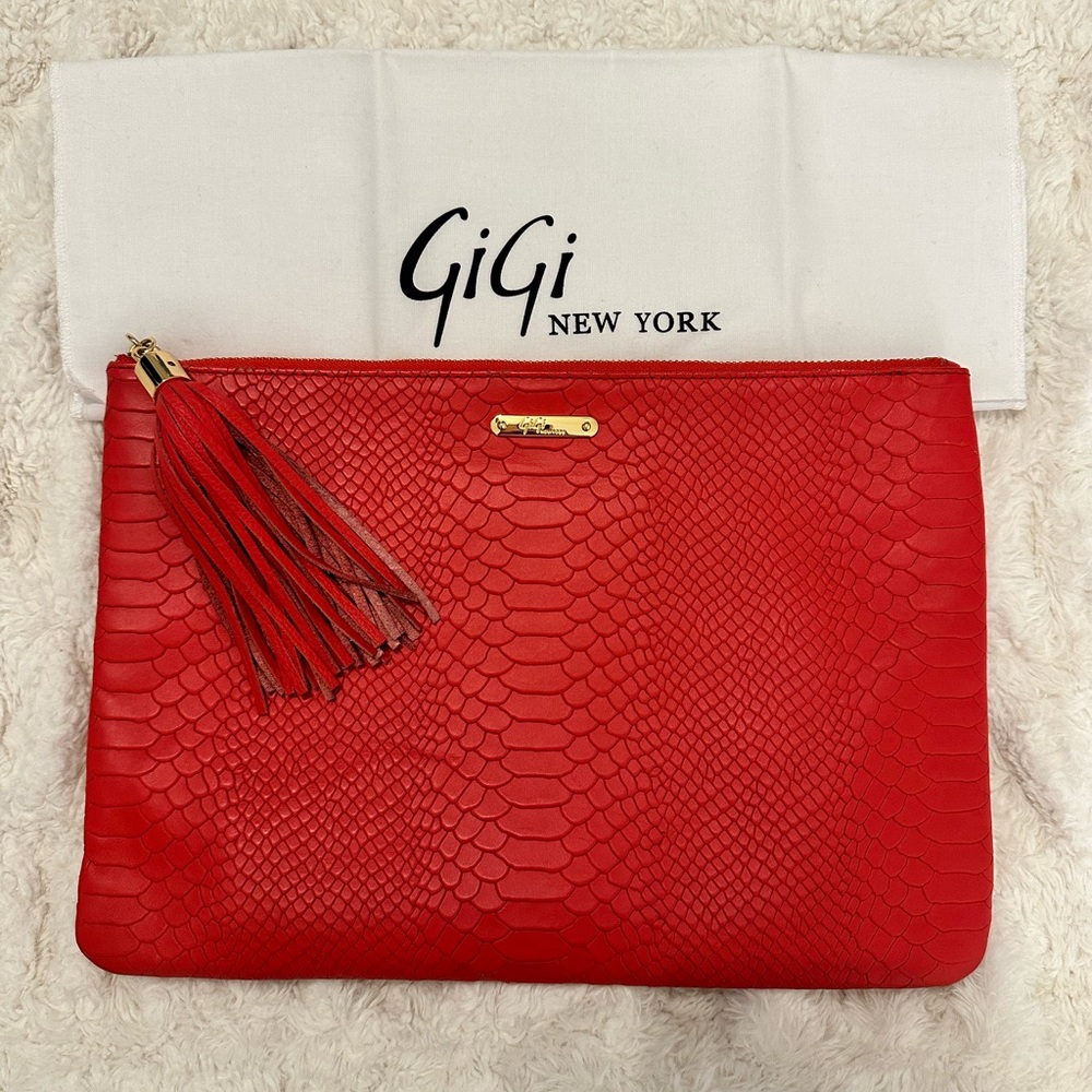 Gigi New York Python Embossed Leather Zip Clutch